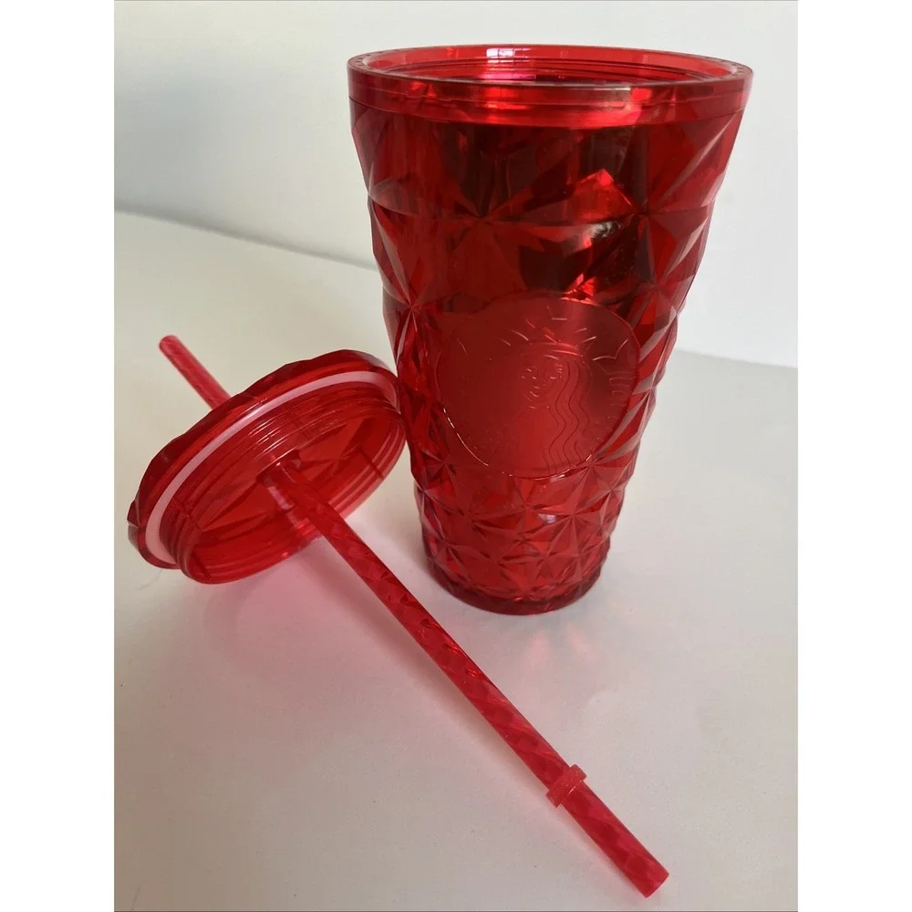 Starbucks Holiday 2023 RED Jeweled Prism 16oz Tumbler With Straw